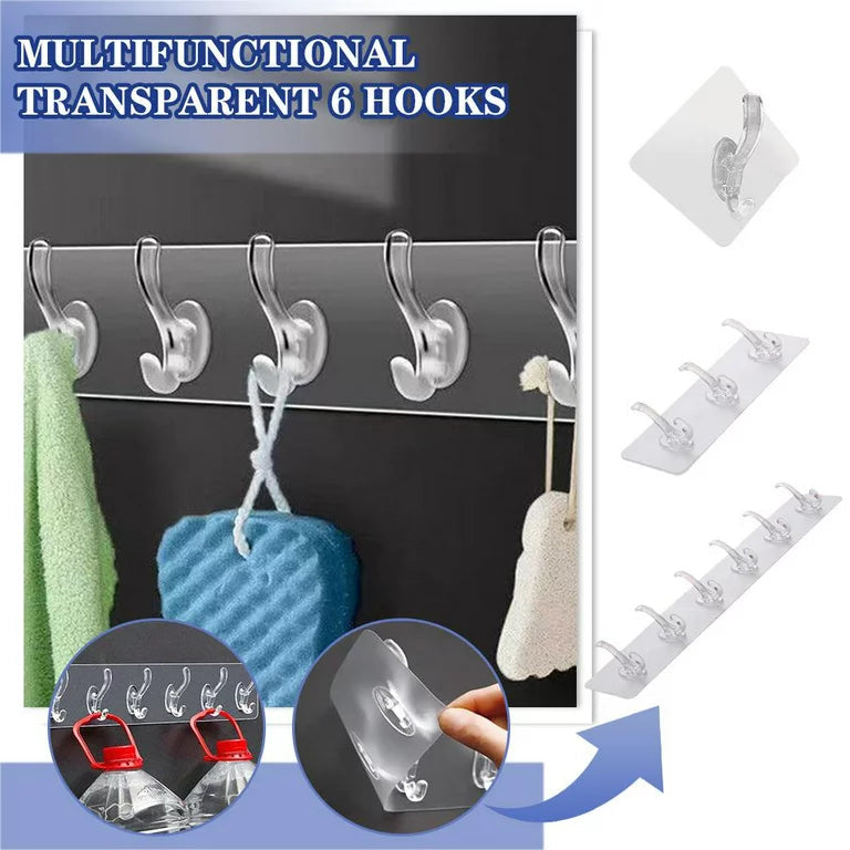 Set of 5 Transparent Self-Adhesive Hooks | Strong Wall & Door Hangers for Towels, Coats, Keys | Bathroom & Kitchen Storage
