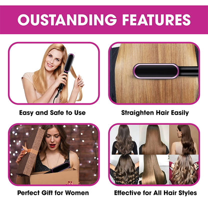 2-in-1 Hair Straightener & Curler Brush – Professional Styling Tool for Women | Straightens & Curls Hair Effortlessly