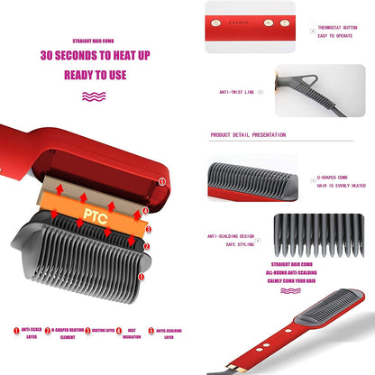 2-in-1 Hair Straightener & Curler Brush – Professional Styling Tool for Women | Straightens & Curls Hair Effortlessly