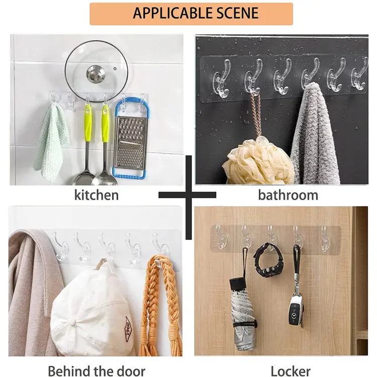 Set of 5 Transparent Self-Adhesive Hooks | Strong Wall & Door Hangers for Towels, Coats, Keys | Bathroom & Kitchen Storage