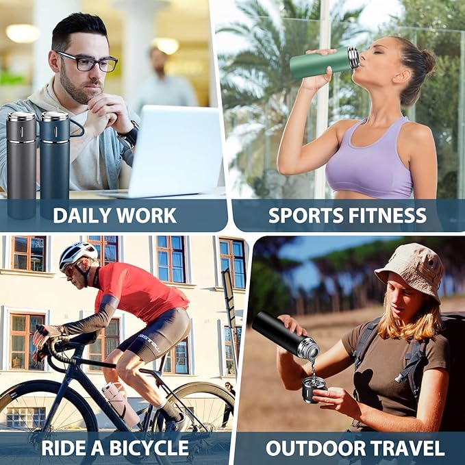 4-in-1 Stainless Steel Vacuum Water Bottle 500ml with 3 Leak-Proof Cups – Perfect for Gym, Home & Outdoor