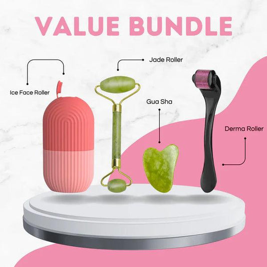 Combo Pack – Marble Jade Roller, Ice Roller & Derma Roller (Pack of 3) | Facial Massage & Skincare Essentials