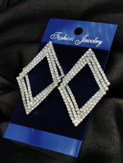 Imported Silver Earrings – Multiple Tarnish-Free Designs: Diamond-Shape, Heart Fringe, Radiant & More | Luxury Artificial Jewelry for Girls & Women