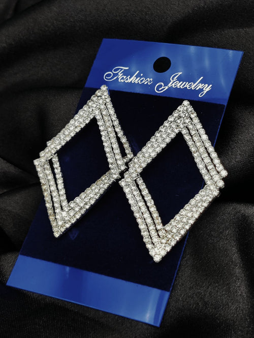 Imported Silver Earrings – Multiple Tarnish-Free Designs: Diamond-Shape, Heart Fringe, Radiant & More | Luxury Artificial Jewelry for Girls & Women