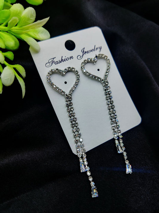 Imported Heart Drop Long Earrings – Tarnish-Free Sparkling Jewelry for Girls & Women