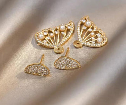 Imported Butterfly Front-Back Earrings – Zircon & Pearl Design | Luxury Fashion Jewelry for Girls & Women