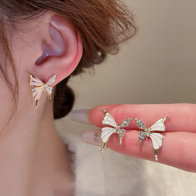 Luxury Dual-Tone Butterfly Zircon Stud Earrings for Women – Elegant Silver & Gold Fashion Jewelry