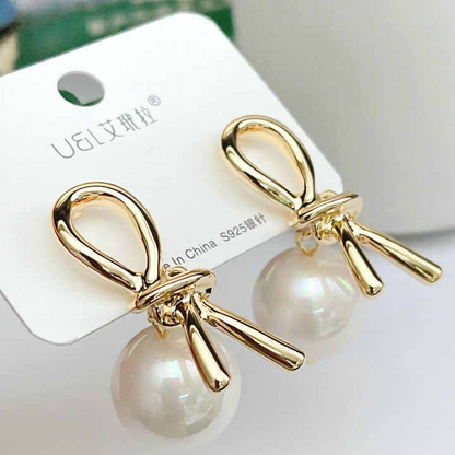 Knot Pearl Clip-On Earrings – Big Silver Grey | Fashion Luxury Earrings for Women